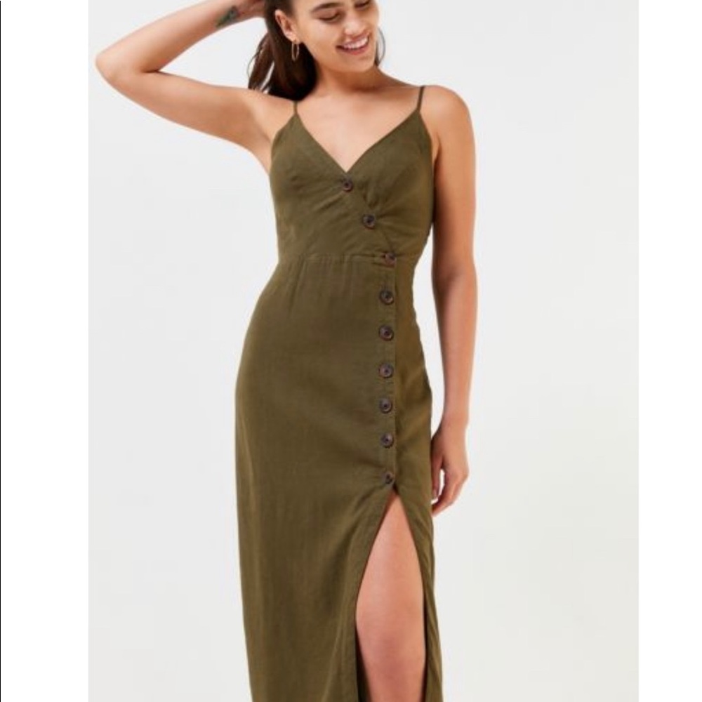 UO Amber Button-Down Linen Midi Dress
